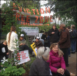 In anticipation of eviction proceedings back in May, SAFE members blockade Jeremy Griffin's home in the South Park neighborhood of Seattle.