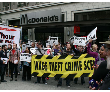 This wage-theft protest happened in Seattle on Aug. 1. Click for the story.