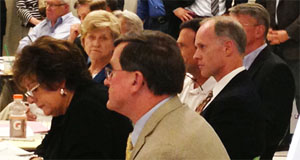 State legislators, including Sen. Rodney Tom, listen to testimony at the transportation forum in Bellevue.