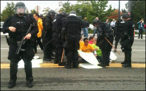 Check out the police response at the protest in Renton.