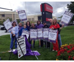 SEIU HealthCare 1199NW conduct an informational picket outside Valley Hospital in October 2013.